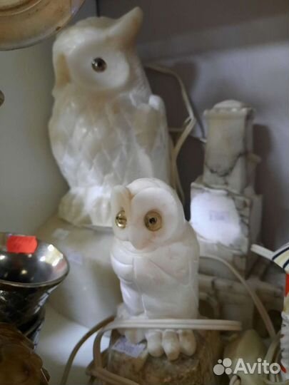 Мраморный светильник ночник сова и золотой петушок