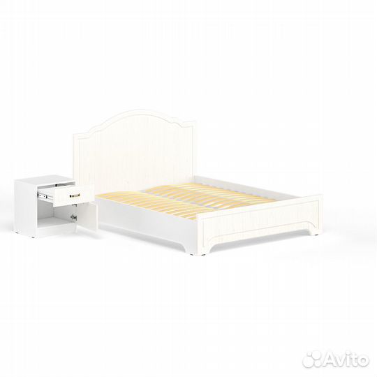 Кровать 1600 Ливерпуль с основанием и тумбой цвет ясень ваниль/белый