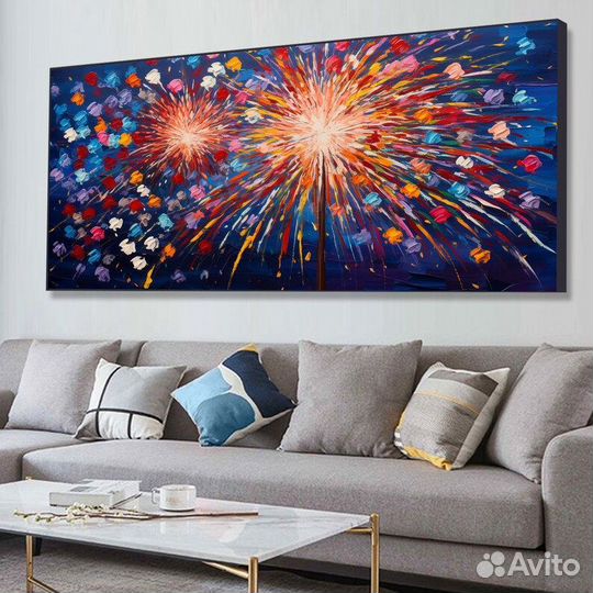 Большая картина маслом салют Музейное качество