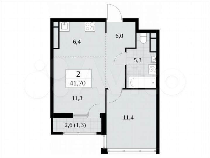 2-к. квартира, 41,7 м², 14/30 эт.