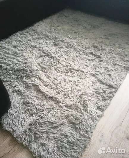 Ковер с длинным ворсом новый серый