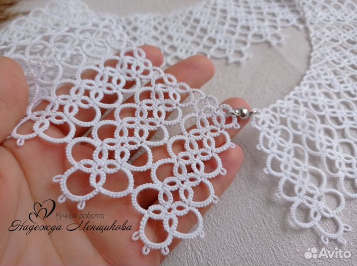 Воротник фриволите ручной работы