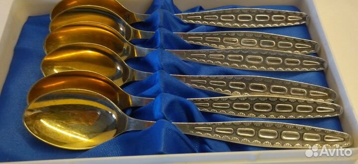 Чайные ложки 6 шт. мельхиор С позолотой кольчуги