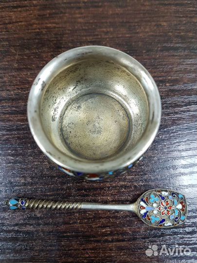 Солонка эмаль серебро 84