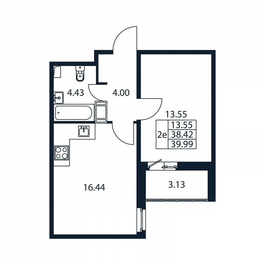 1-к. квартира, 41,6 м², 4/12 эт.