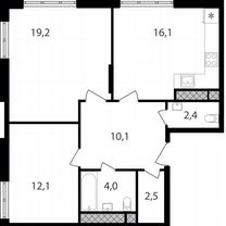 2-к. апартаменты, 66,4 м², 19/30 эт.