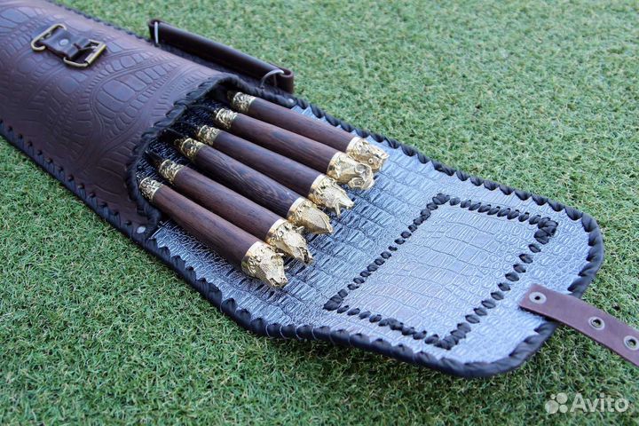 Набор шампуров Звери кожаный чехол