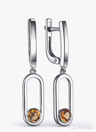 Стильные серьги с нат цитринами,925