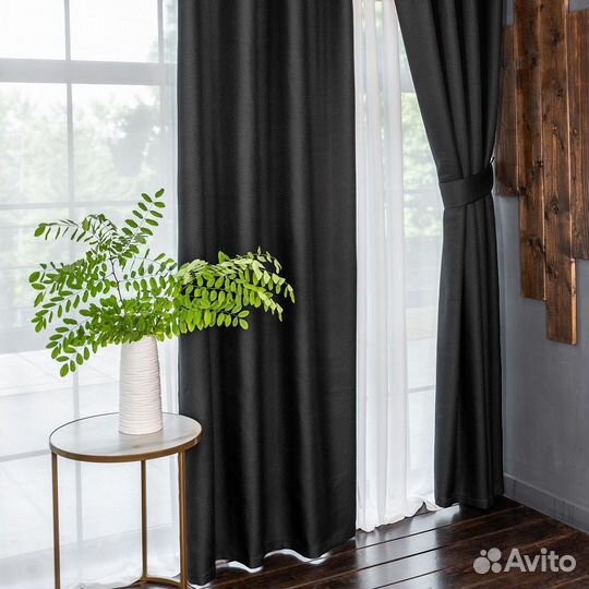 Комплект Шторы и Тюль Орфей Черный+Вуаль