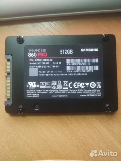 Продаю ssd samsung 860 pro 512gb