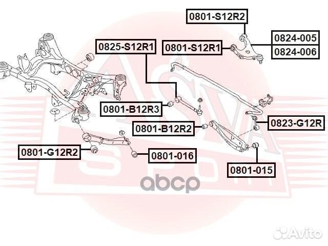 Сайлентблок задней поперечной тяги 0801B12R3 asva