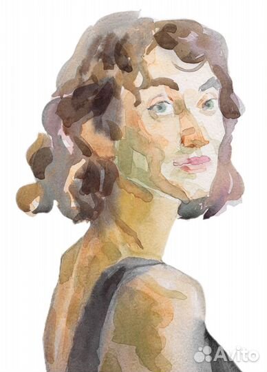 Зимний пейзаж акварелью