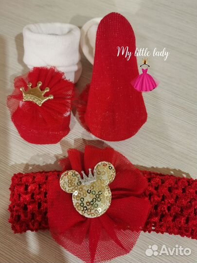 Комплектик для малышки пинеточки и повязочка новые