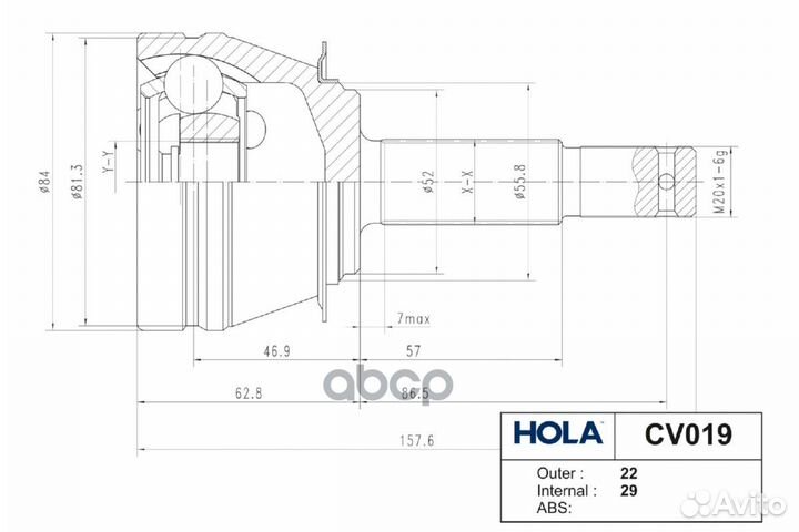 ШРУС наружный chevrolet Lanos hola CV10-019 CV019