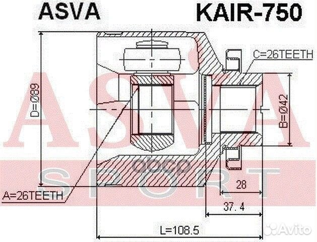 Шрус внутр hyundai Tucson 2004- прав asva kair