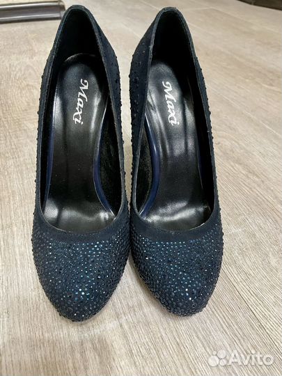 Синие сверкающие туфли 34,5-35