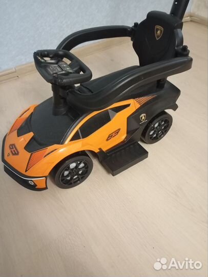 Машинка Каталка пушкар Lamborghini с ручкой