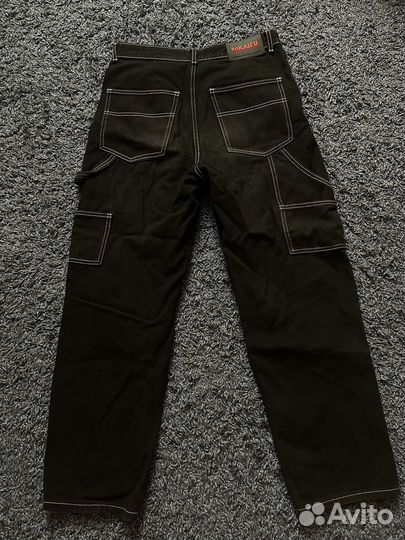 Джинсы черные с белой строчкой