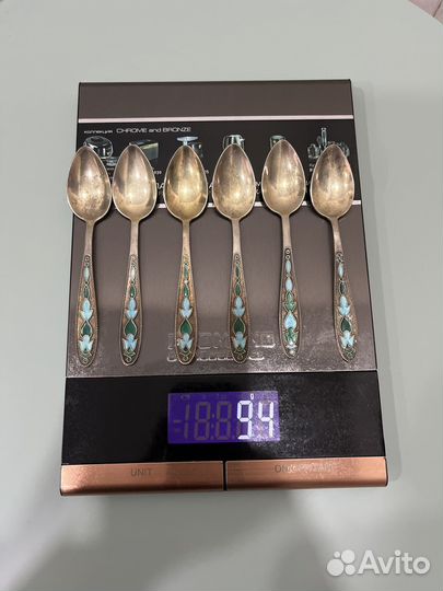 Серебряные ложки с эмалью в позолоте