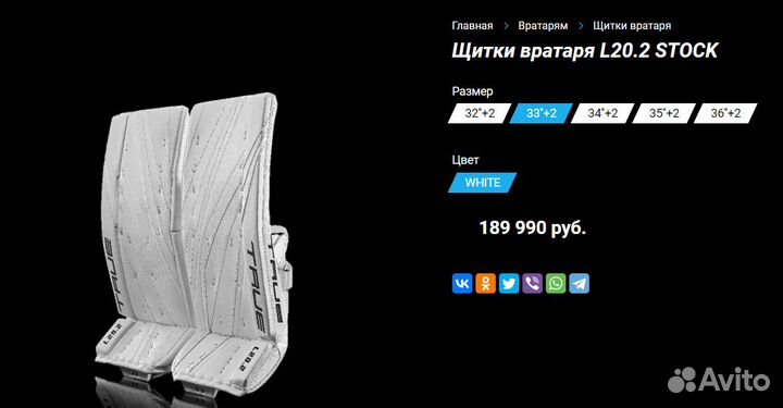 Вратарские щитки True L20.2 Pro 33+2