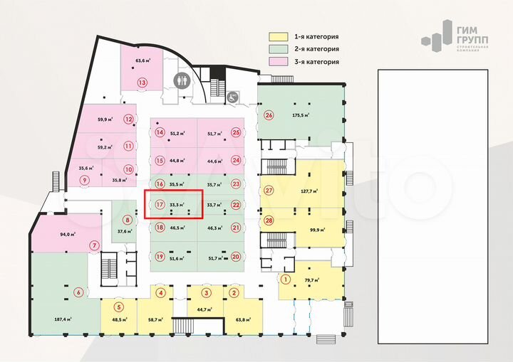 Торговая площадь, 33.3 м² в ЖК 
