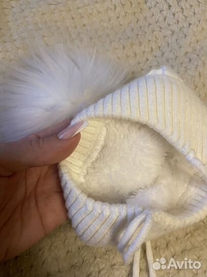 Зимняя детская вязаная шапка с помпоном