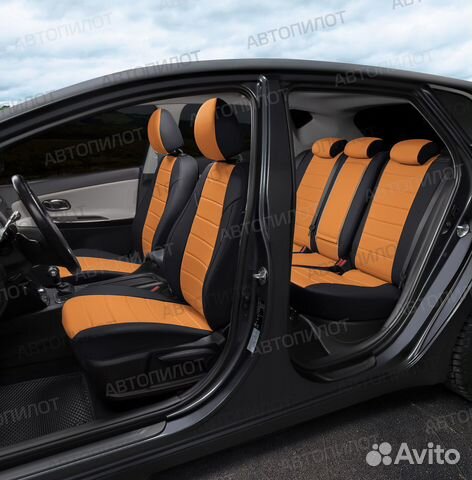 Чехлы LADA Vesta Экокожа черный+оранжевый