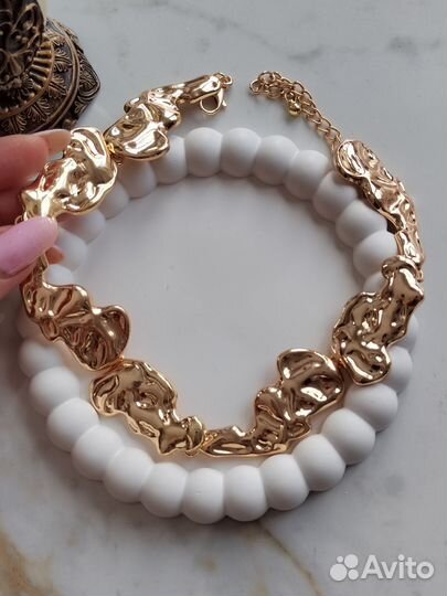 Колье мятое золото ожерелье