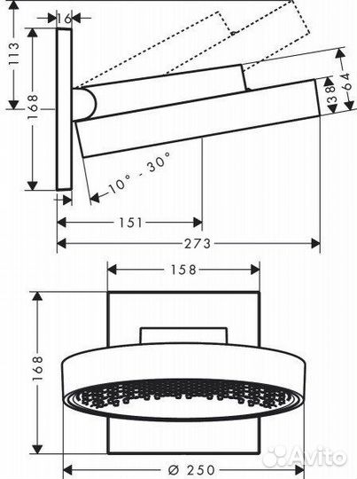 Верхний душ Hansgrohe Rainfinity 250 1jet 26226700