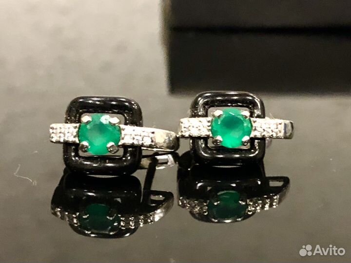 Серьги с зеленым агатом натуральным Aquamarine