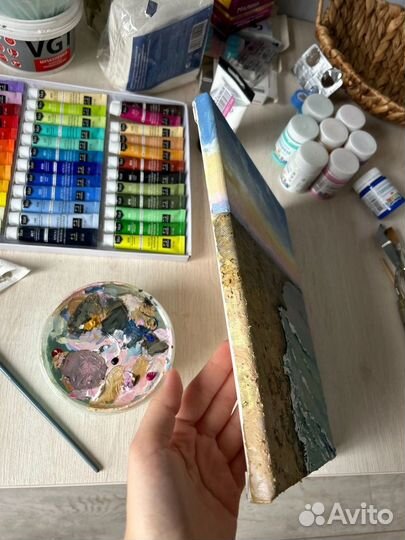 Картина море. Текстурной пастой