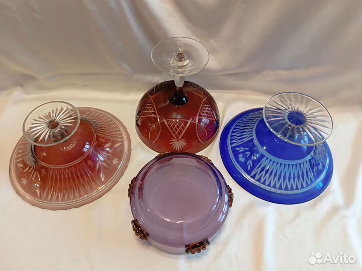 Вазы фруктовницы цветное стекло СССР