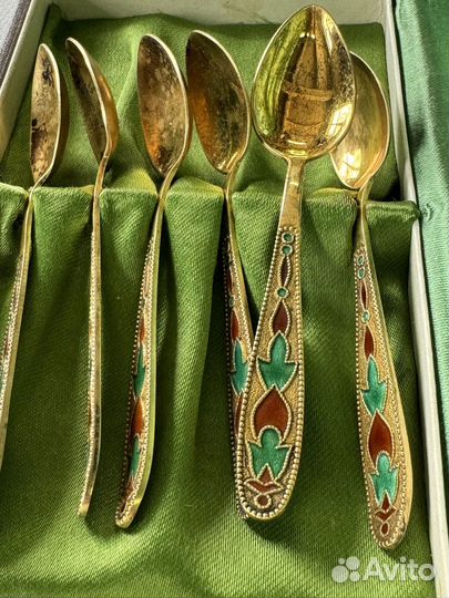 Серебряные чайные ложки позолота лю8