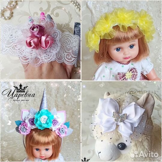 Ободок, банты бабочки, цветы