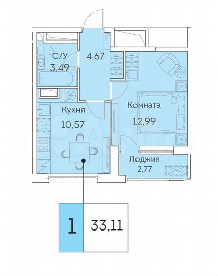 1-к. квартира, 31,7 м², 23/25 эт.