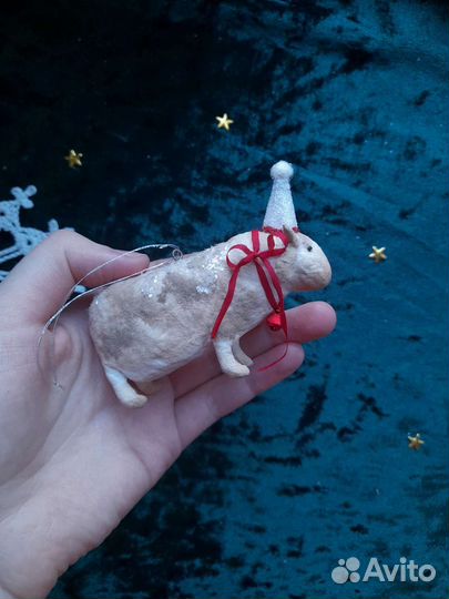 Ватные игрушки: Альпака и коровы на ёлку