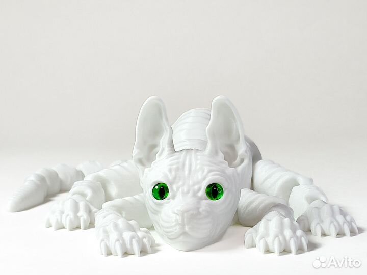 Котёнок сфинкс белый подвижная игрушка 3Д печать 3
