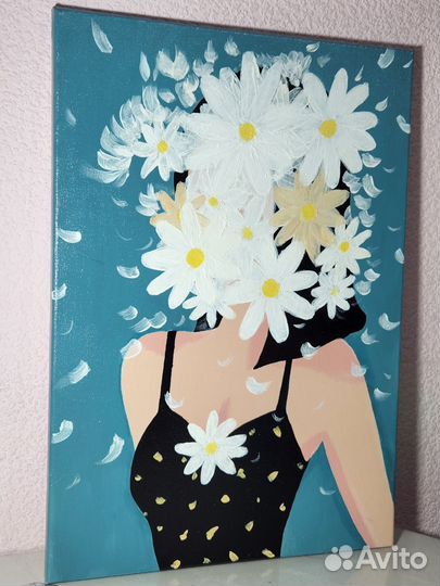 Интерьерная картина Девушка в цветах, холст