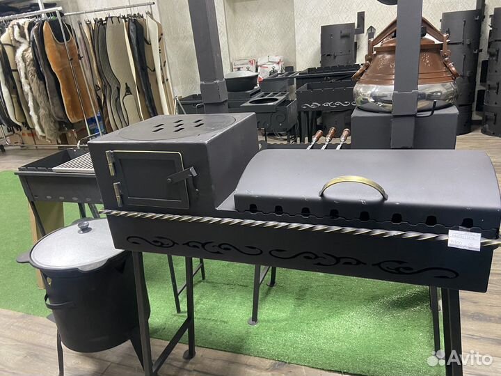 Мангал с крышкой гриль барбекю шампуры