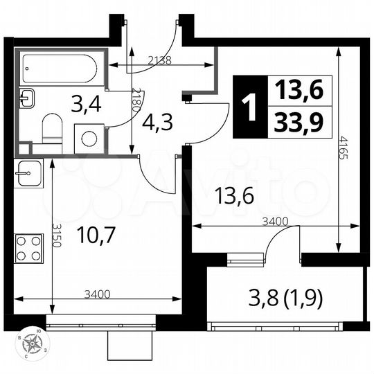1-к. квартира, 33,9 м², 10/24 эт.