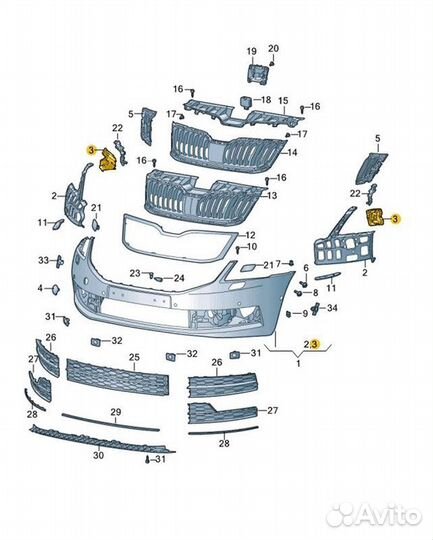 Кронштейн бампера передний Skoda Octavia cwva 2017