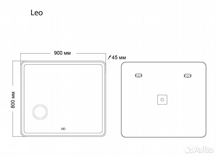 Зеркало LEO (900*800*45) LED с сенсорным выкл.,гр