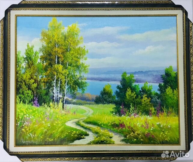 Картина деревня охота лето березки