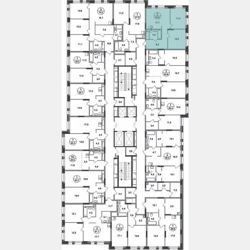 2-к. квартира, 54,8 м², 2/20 эт.