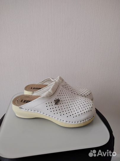 Сабо женские кожаные Leon,37р,белые,медицинские