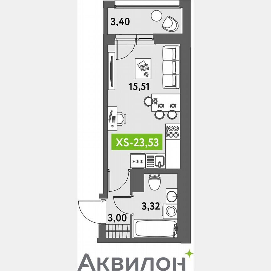 Квартира-студия, 24,7 м², 12/12 эт.