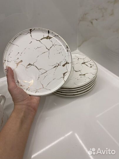 Посуда под мрамор, сервиз, салатница, менажницы