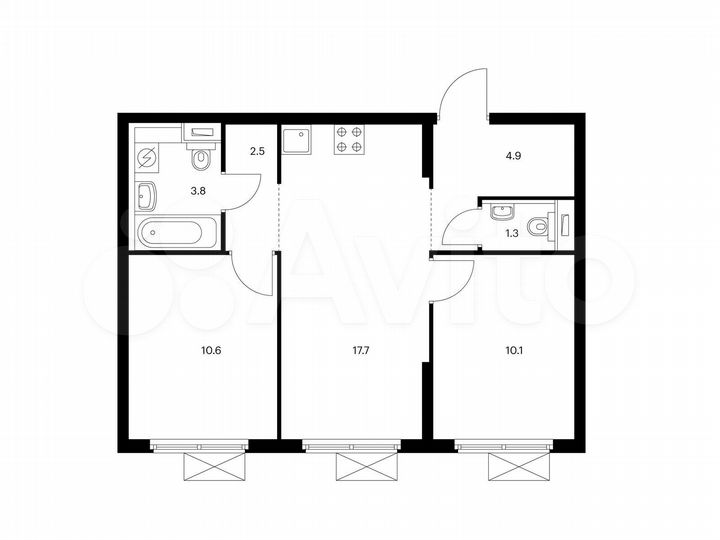 2-к. квартира, 50,9 м², 9/25 эт.
