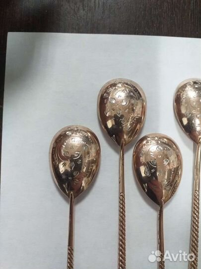 Чайные ложки витые серебро позолота СССР 875 пр