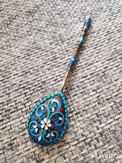 Набор чайных ложек, серебро 84 пробы, эмаль